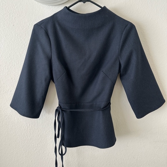 Zara Check Textured Top, Navy XS - Picture 5 of 9